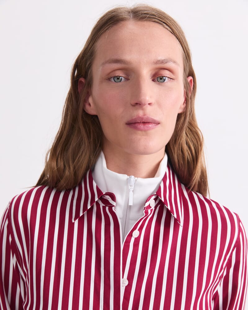 Hannah Stripe Cotton Silk Shirt in WINEBERRY/IVORY