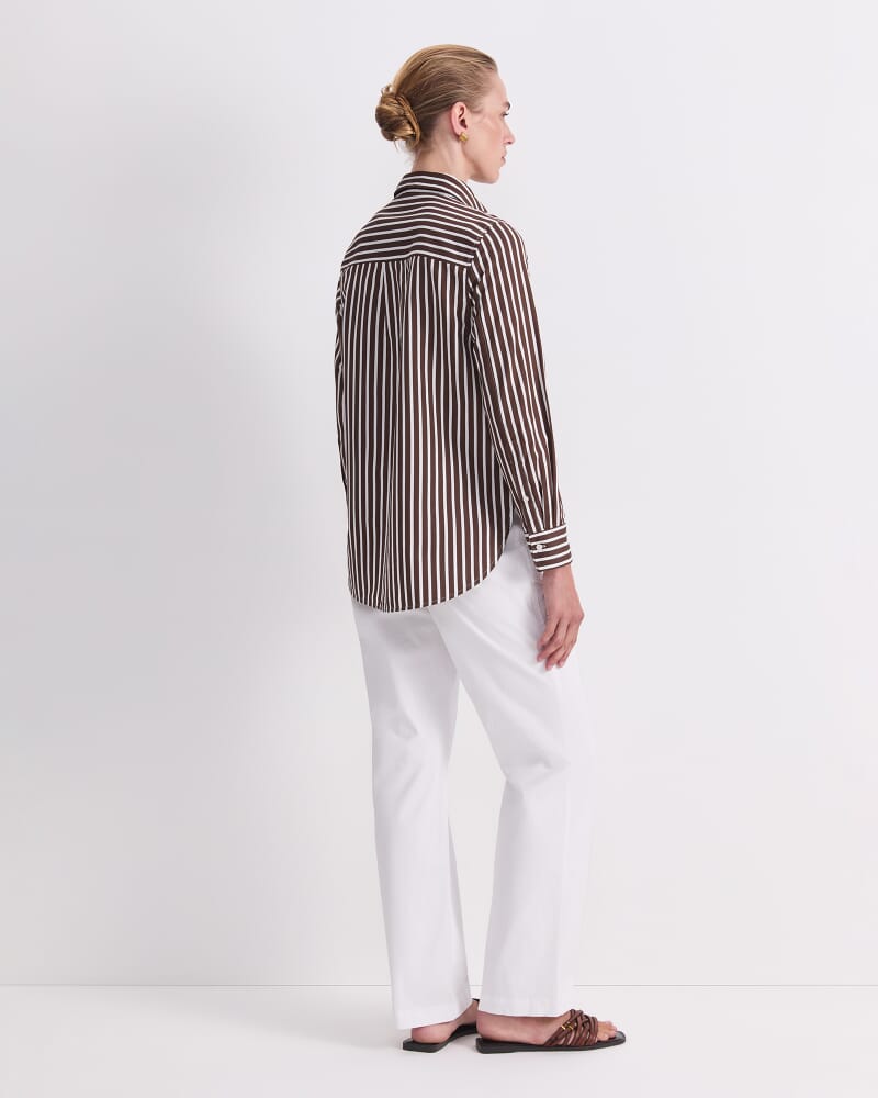 Hannah Stripe Cotton Silk Shirt in CHOC/WHITE