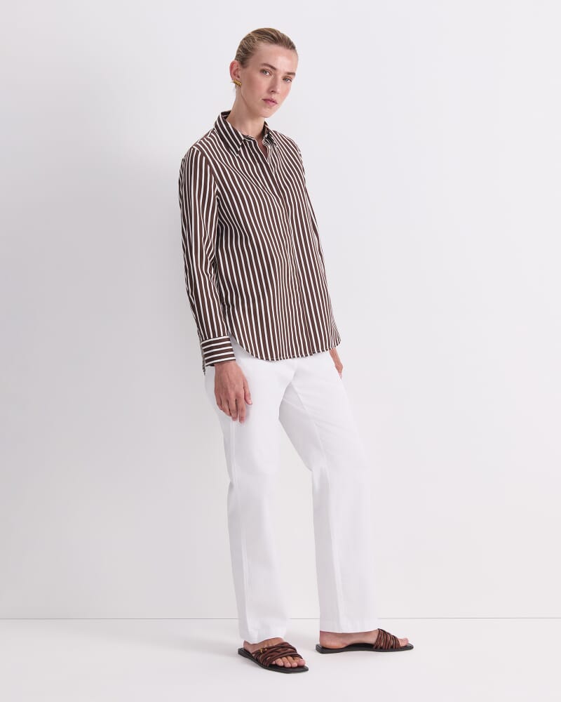 Hannah Stripe Cotton Silk Shirt in CHOC/WHITE
