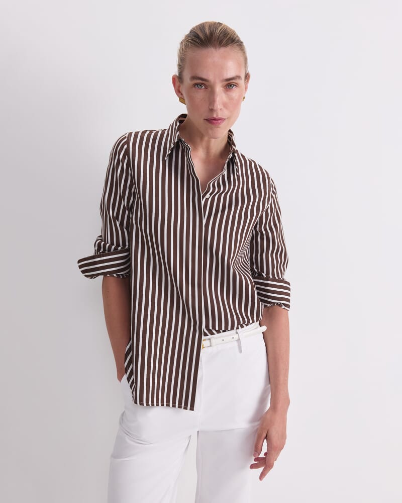 Hannah Stripe Cotton Silk Shirt in CHOC/WHITE