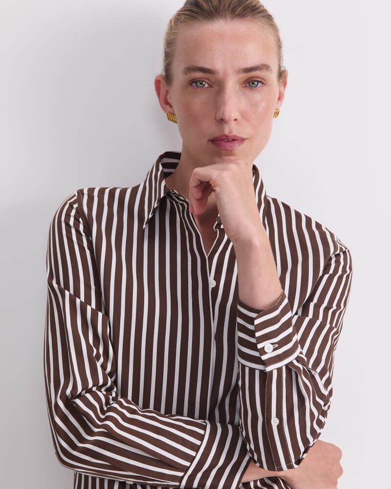 Hannah Stripe Cotton Silk Shirt in CHOC/WHITE