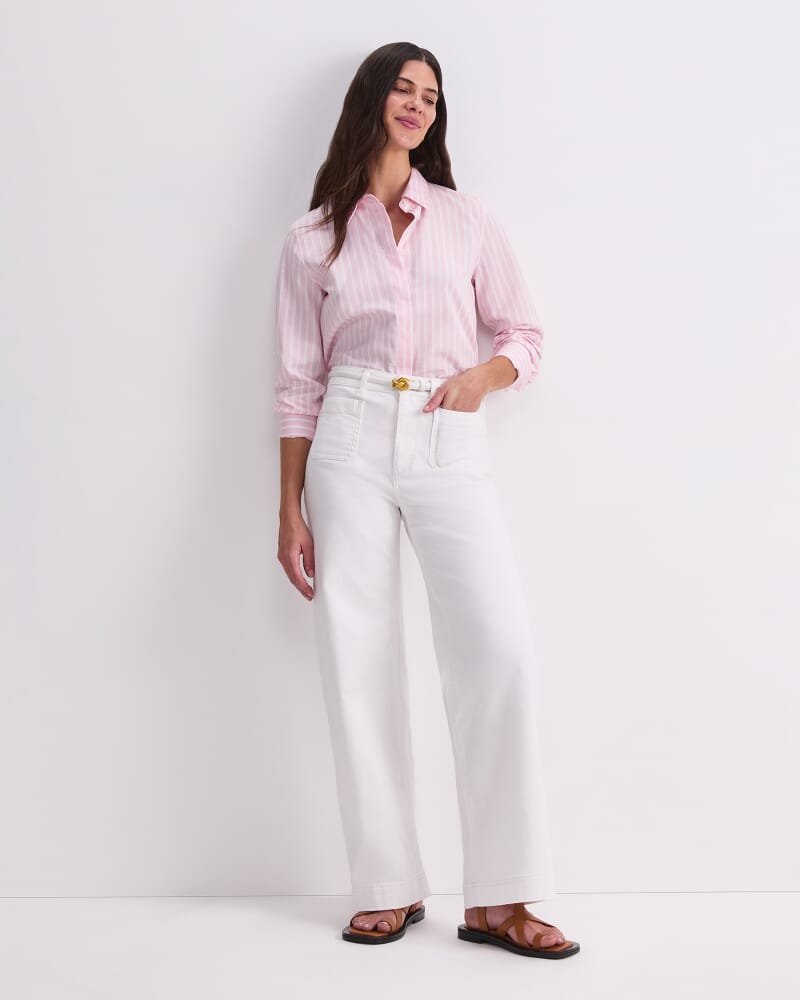 Hannah Stripe Cotton Silk Shirt in PINK/WHITE