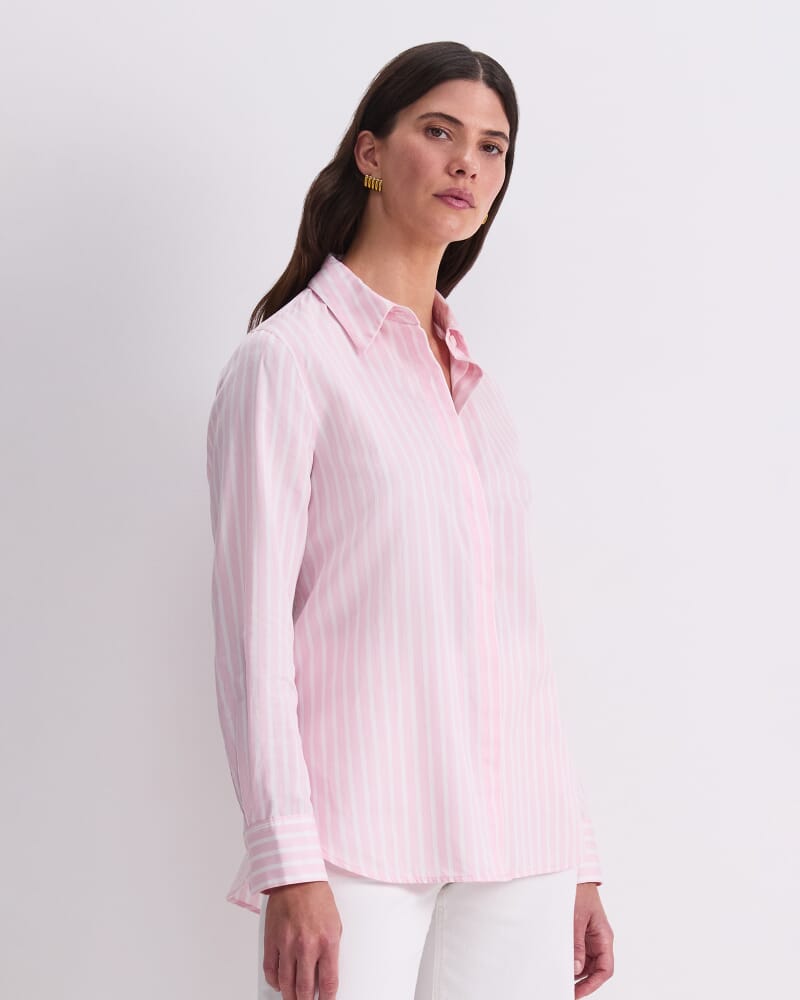 Hannah Stripe Cotton Silk Shirt in PINK/WHITE