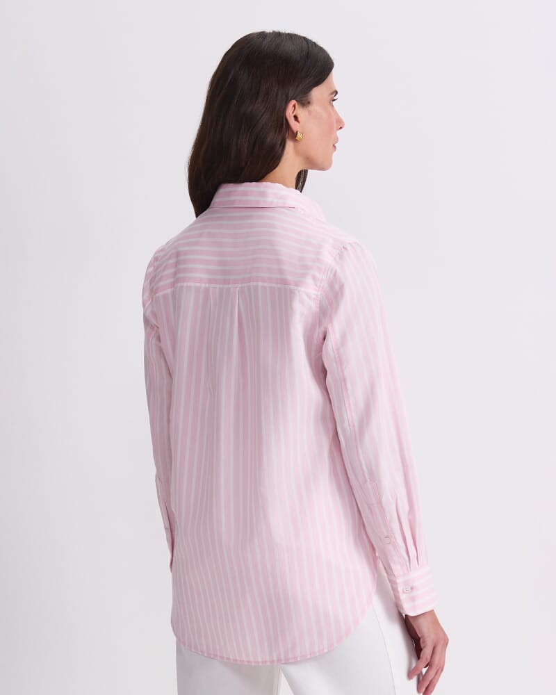 Hannah Stripe Cotton Silk Shirt in PINK/WHITE