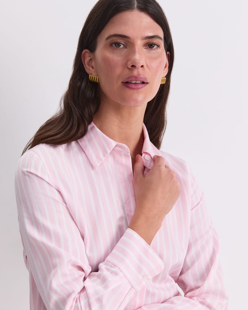 Hannah Stripe Cotton Silk Shirt in PINK/WHITE