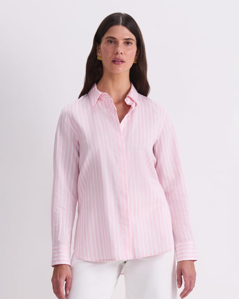 Hannah Stripe Cotton Silk Shirt in PINK/WHITE