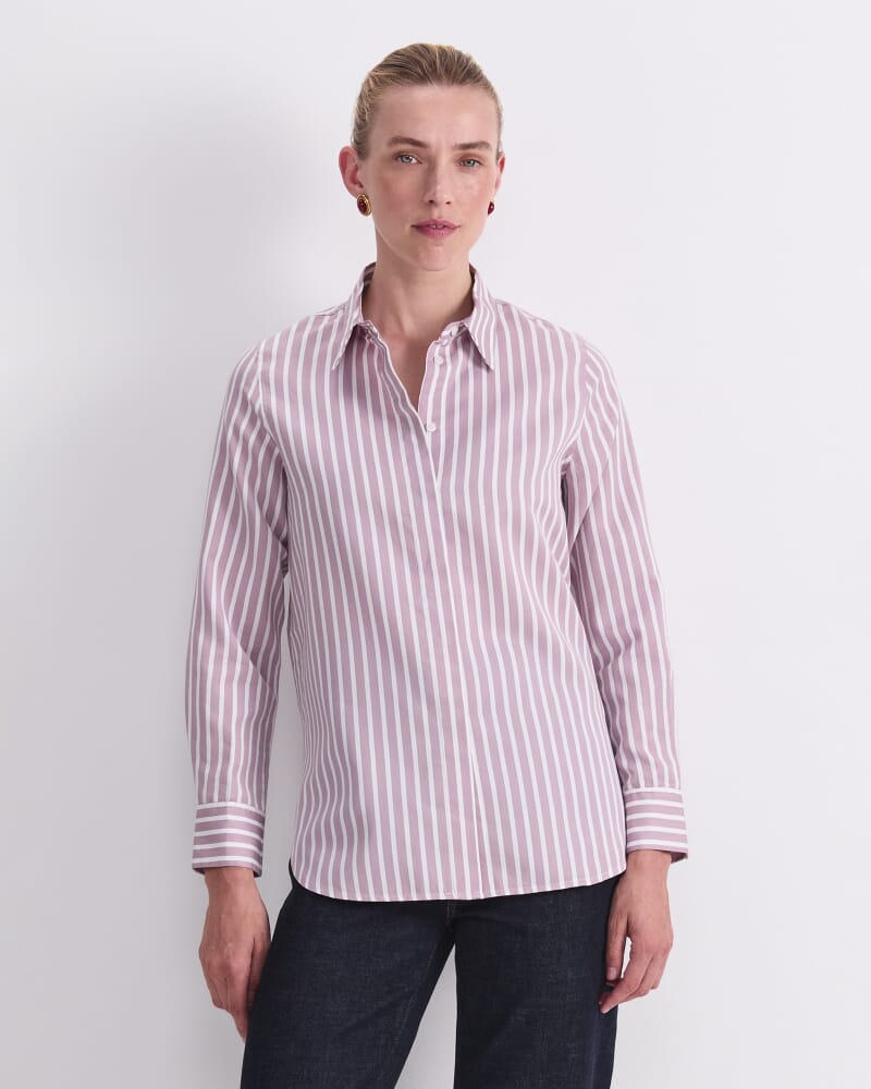 Hannah Stripe Cotton Silk Shirt in PURPLE/WHITE