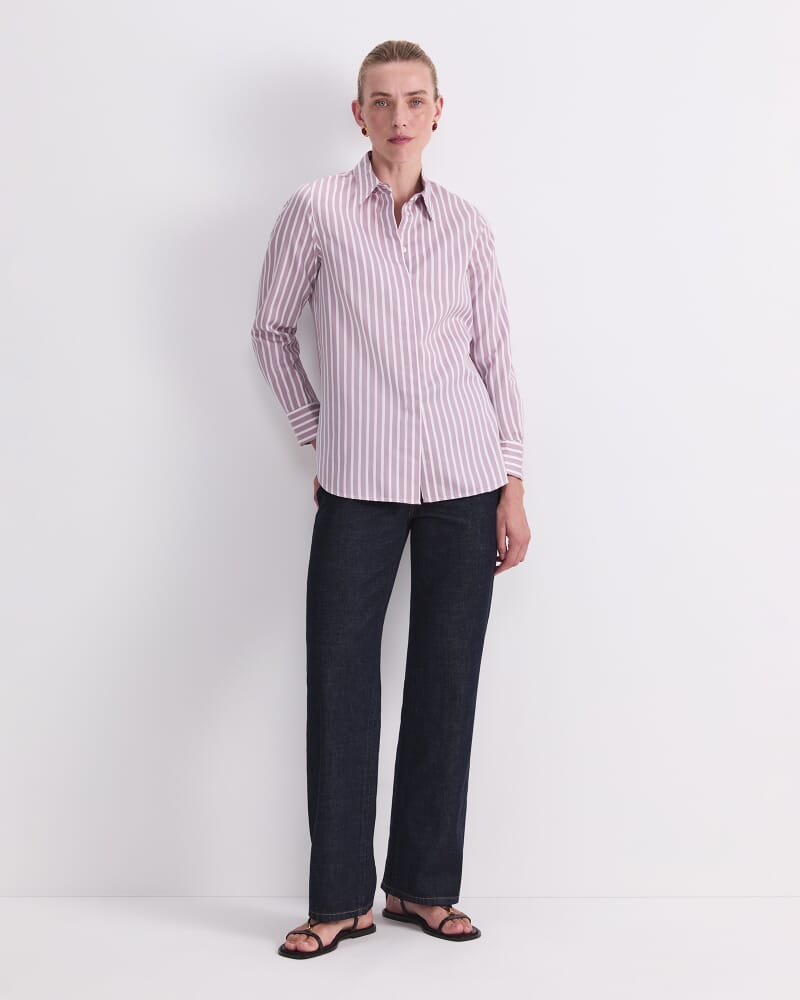Hannah Stripe Cotton Silk Shirt in PURPLE/WHITE