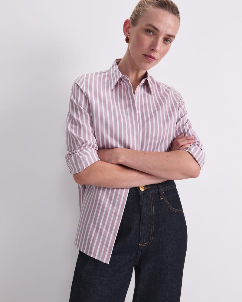 Hannah Stripe Cotton Silk Shirt in PURPLE/WHITE