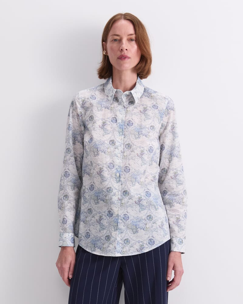 World Liberty Long Sleeve Shirt in WHITE/NAVY