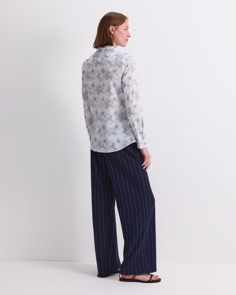 World Liberty Long Sleeve Shirt in WHITE/NAVY