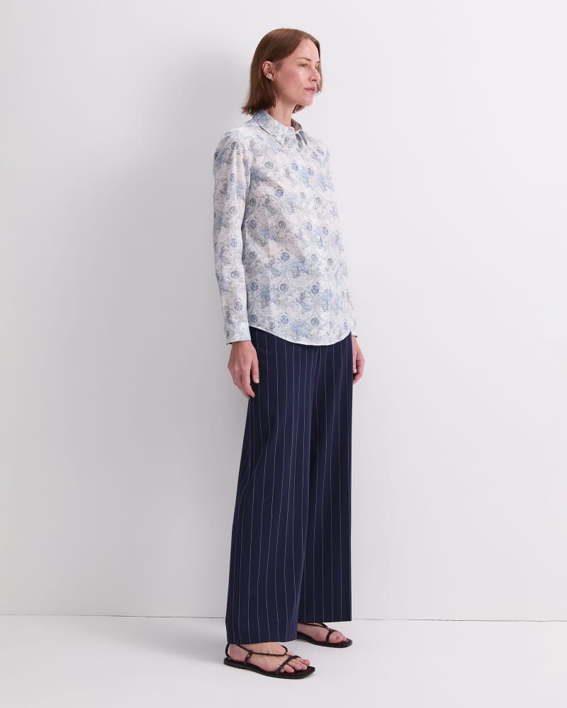 World Liberty Long Sleeve Shirt in WHITE/NAVY