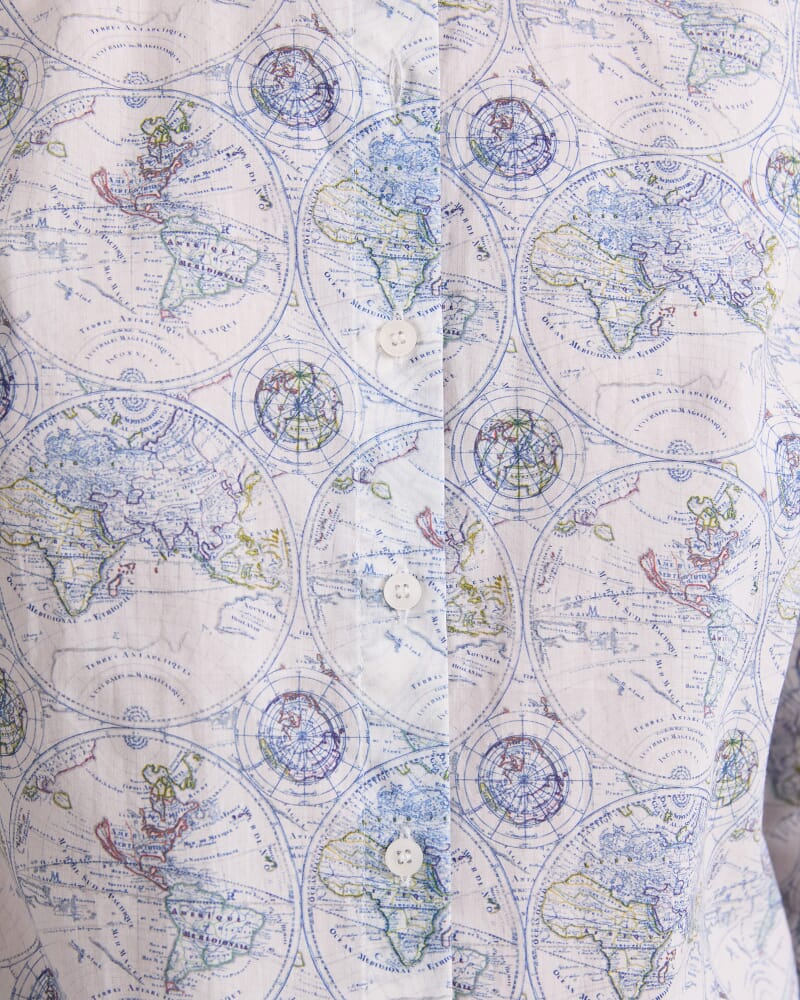 World Liberty Long Sleeve Shirt in WHITE/NAVY