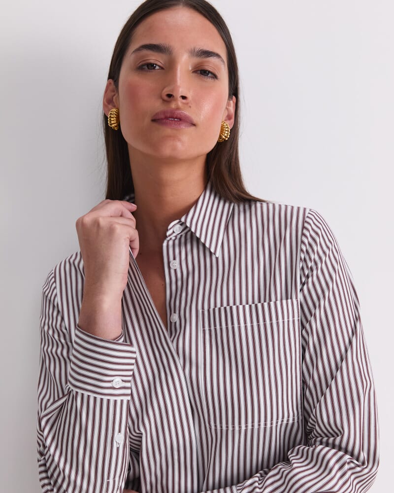 Priscilla Stripe Shirt in CHOC/WHITE