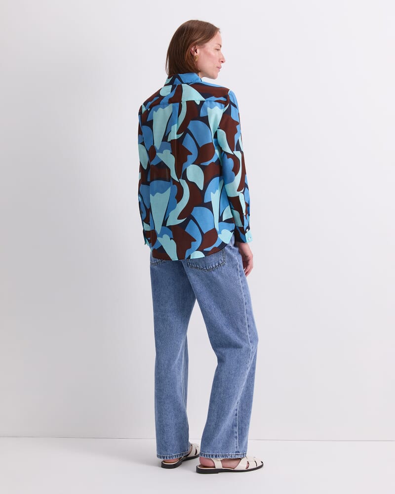 Geo Cotton/Silk Long Sleeve Shirt in BROWN MULTI