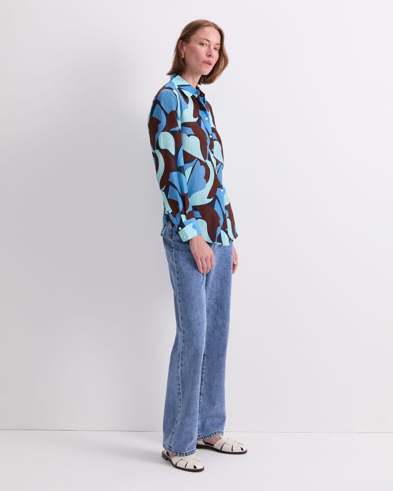 Geo Cotton/Silk Long Sleeve Shirt in BROWN MULTI