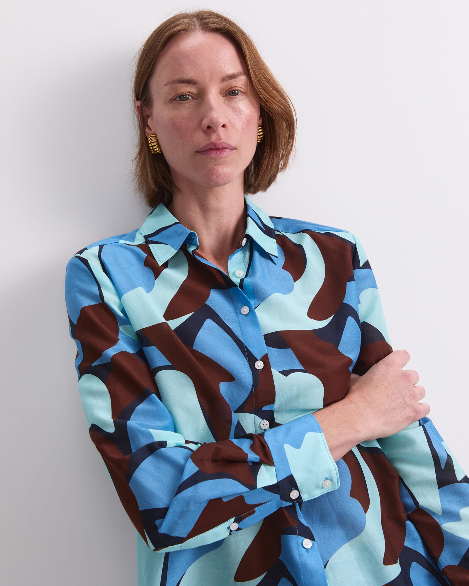 Geo Cotton/Silk Long Sleeve Shirt