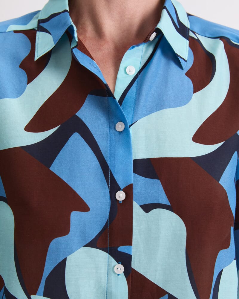 Geo Cotton/Silk Long Sleeve Shirt in BROWN MULTI