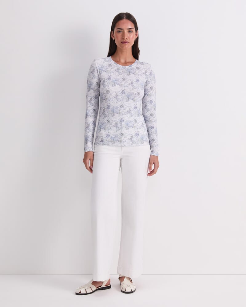 World Liberty Long Sleeve Magic Tee in WHITE/NAVY