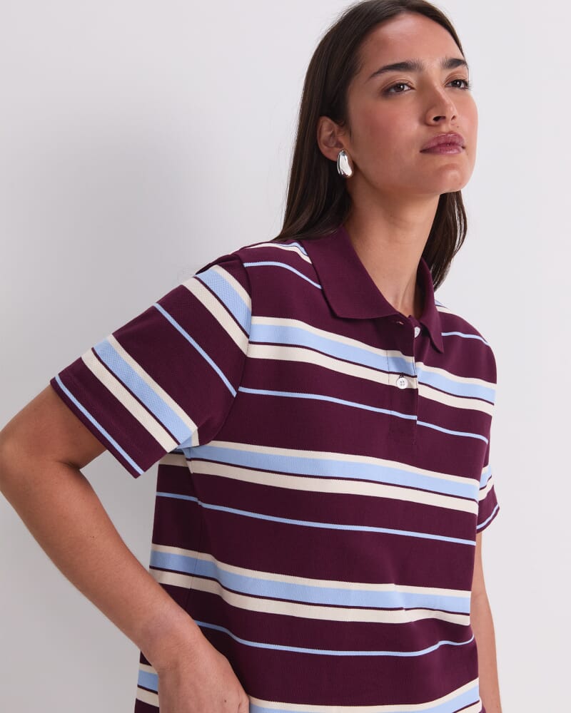 Anahit Stripe Polo in BURGUNDY