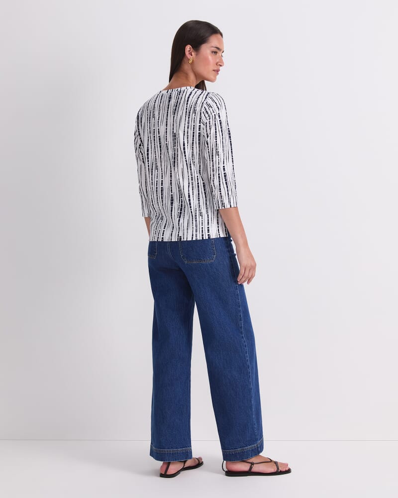 Painted Stripe Half Sleeve Tee in WHITE/NAVY