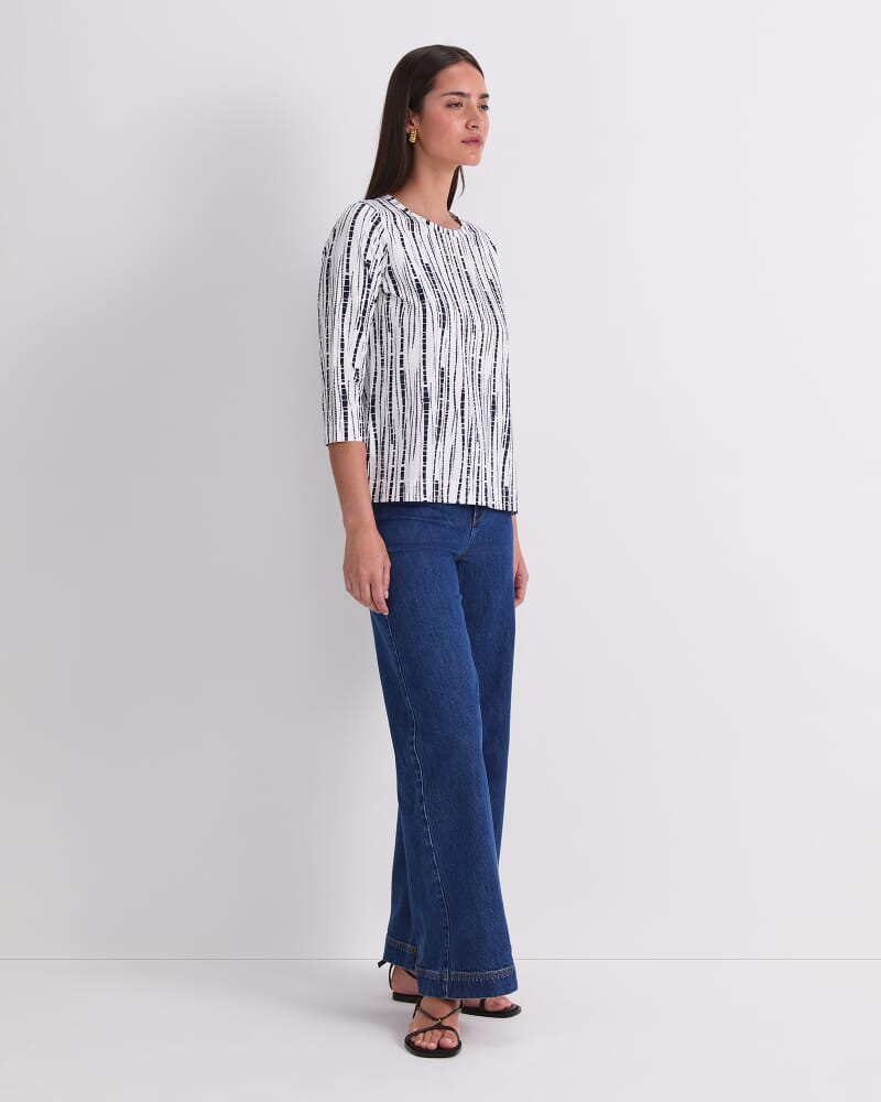 Painted Stripe Half Sleeve Tee in WHITE/NAVY