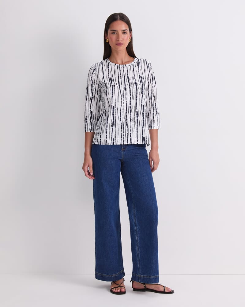 Painted Stripe Half Sleeve Tee in WHITE/NAVY