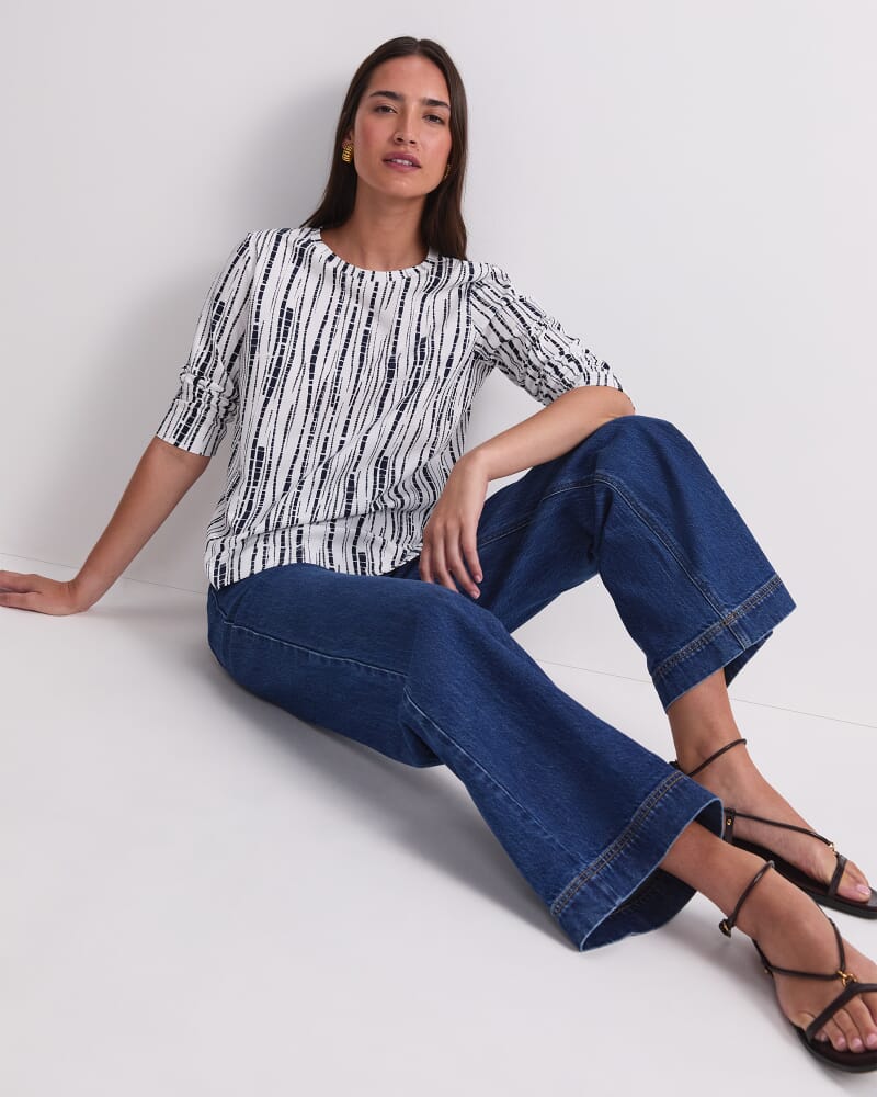 Painted Stripe Half Sleeve Tee in WHITE/NAVY