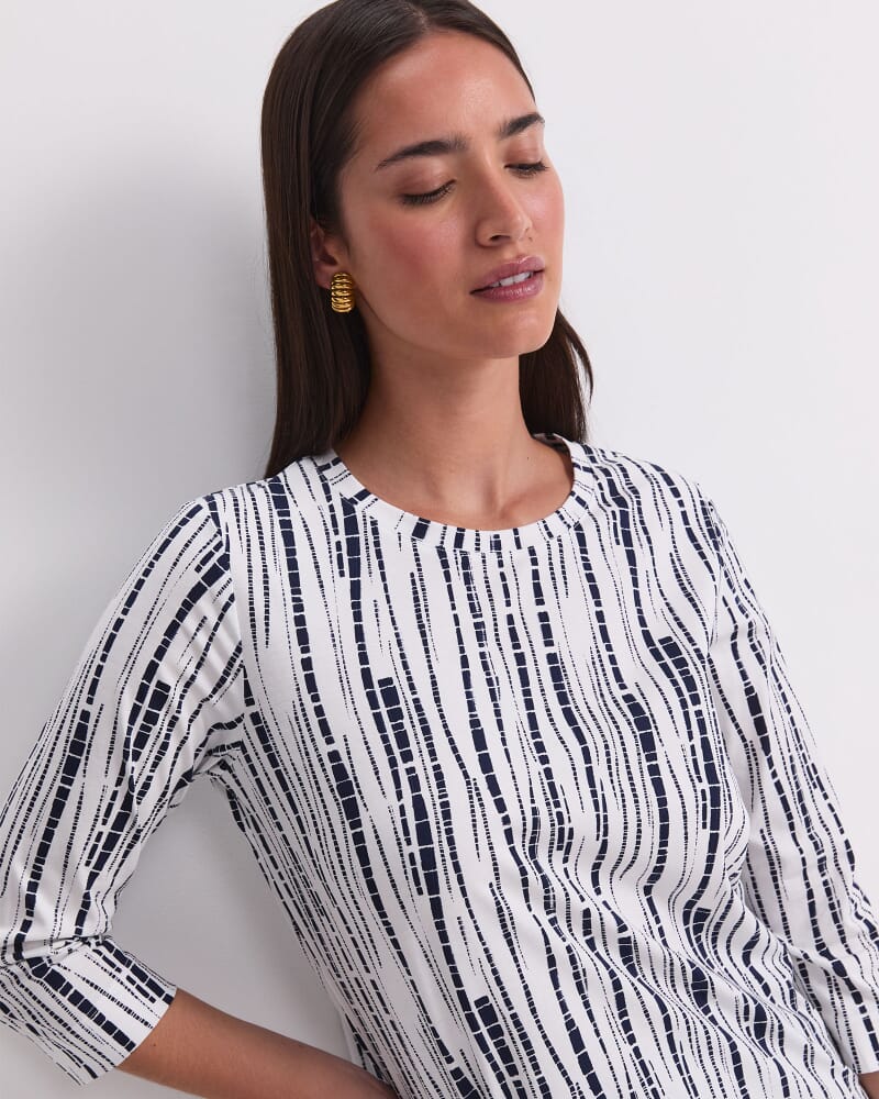 Painted Stripe Half Sleeve Tee in WHITE/NAVY