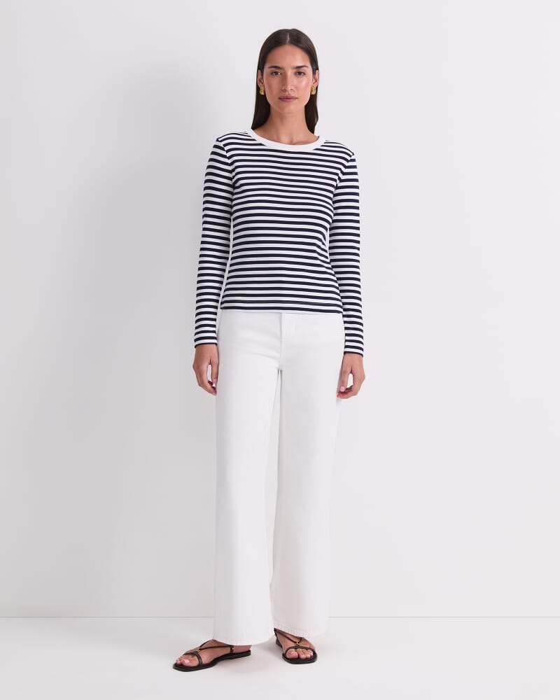 Heidi Long Sleeve Crew Neck in WHITE/NAVY