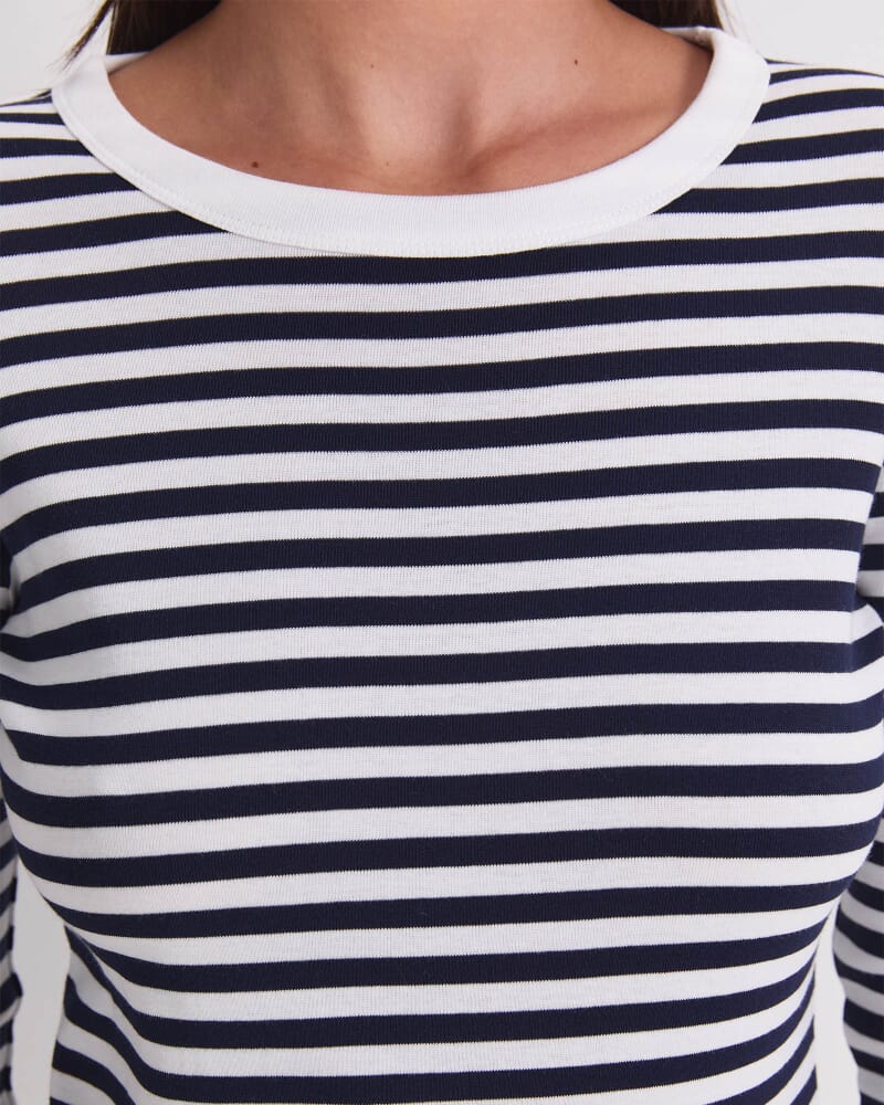 Merino Cable Cardigan in WHITE/NAVY