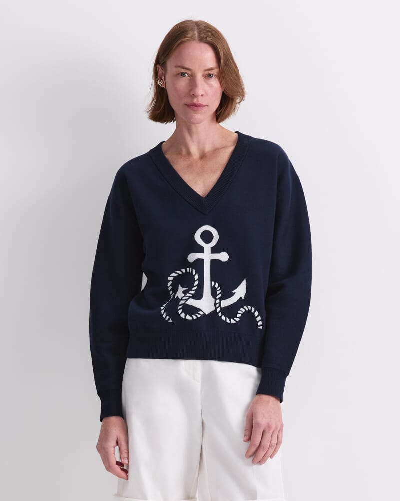 Anchor Jaquard Sweater in NAVY