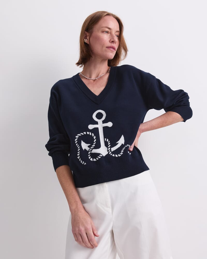 Anchor Jaquard Sweater in NAVY