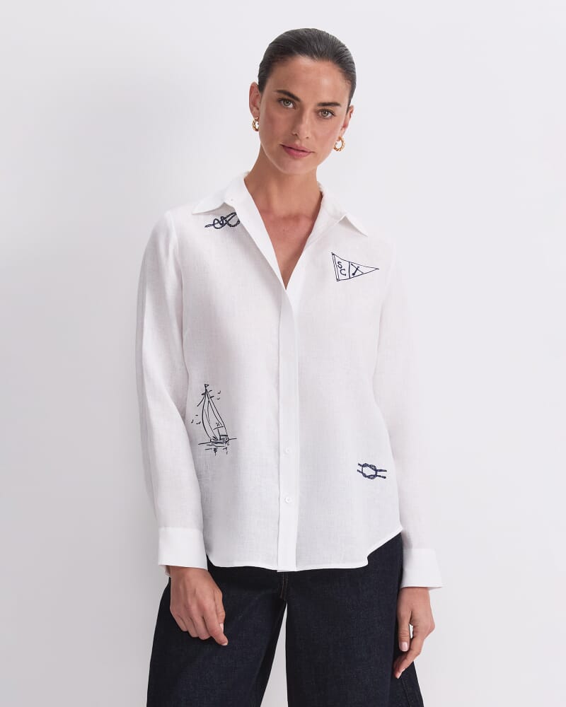 Ariana Embroidered Shirt in WHITE/NAVY