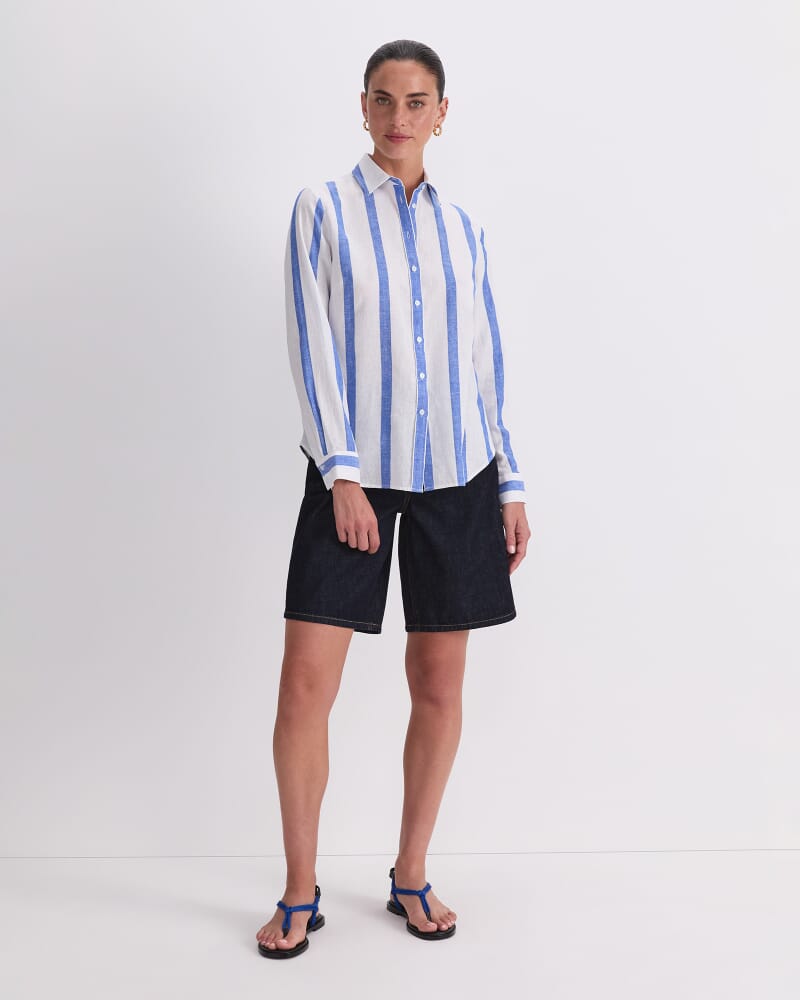 Dee Stripe Shirt in WHITE/BLUE
