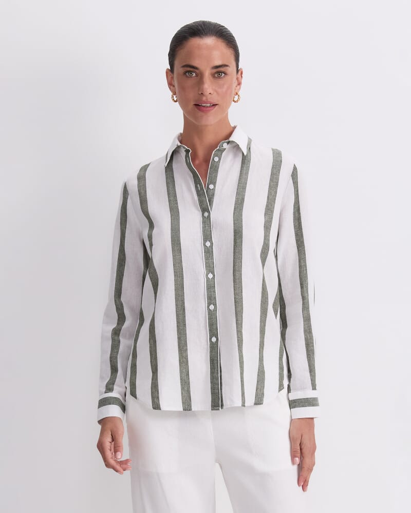 Dee Stripe Shirt in WHITE/KHAKI
