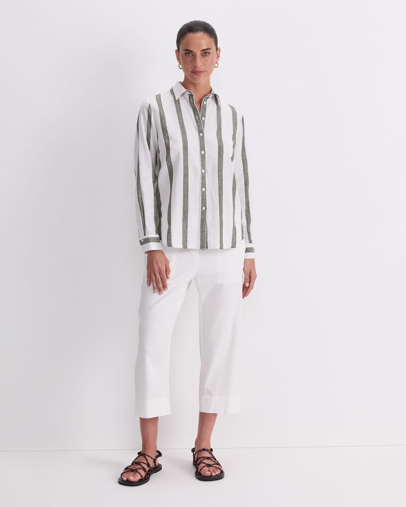 Dee Stripe Shirt in WHITE/KHAKI