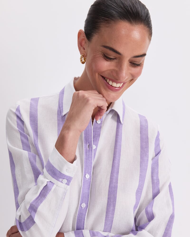 Dee Stripe Shirt in WHITE/PURPLE