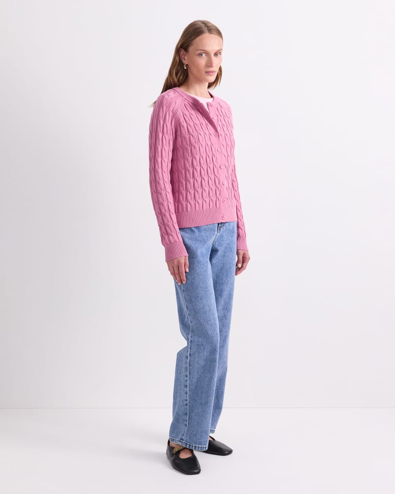 Merino Cable Cardigan in PINK SALT