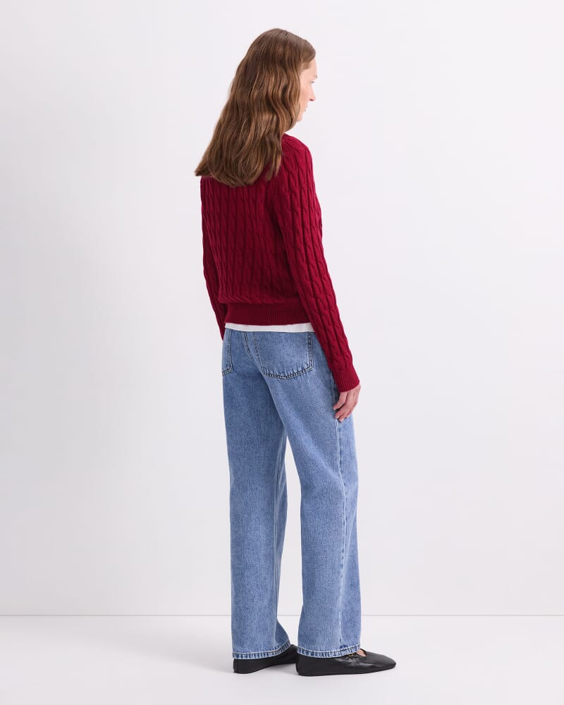 Merino Cable Cardigan in RUBY