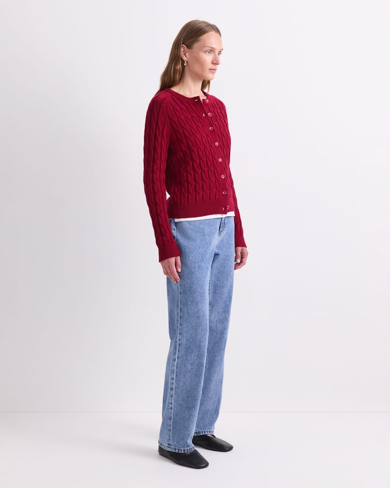 Merino Cable Cardigan in RUBY
