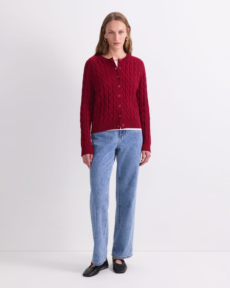 Merino Cable Cardigan in RUBY