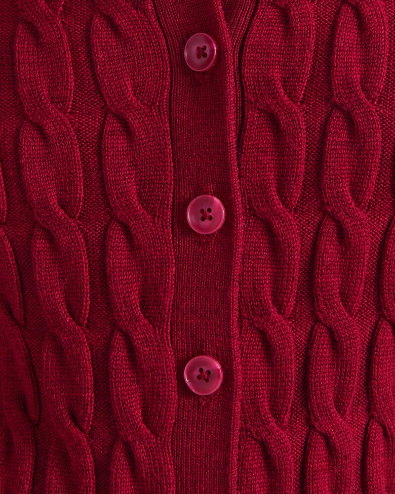 Merino Cable Cardigan in RUBY