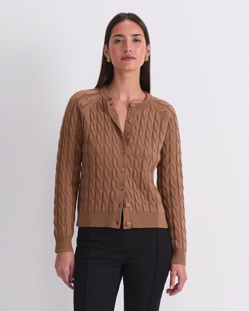 Merino Cable Cardigan in CAMEL