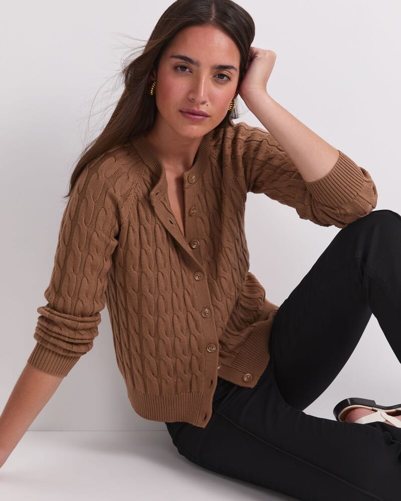 Merino Cable Cardigan in CAMEL