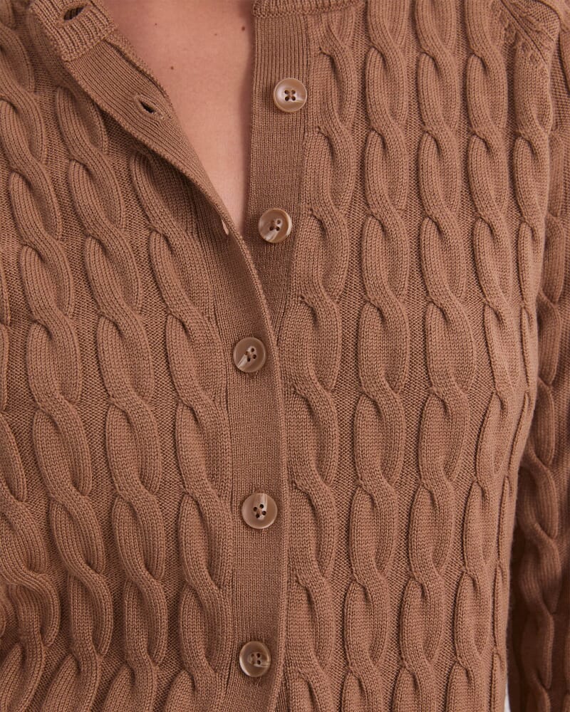 Merino Cable Cardigan in CAMEL