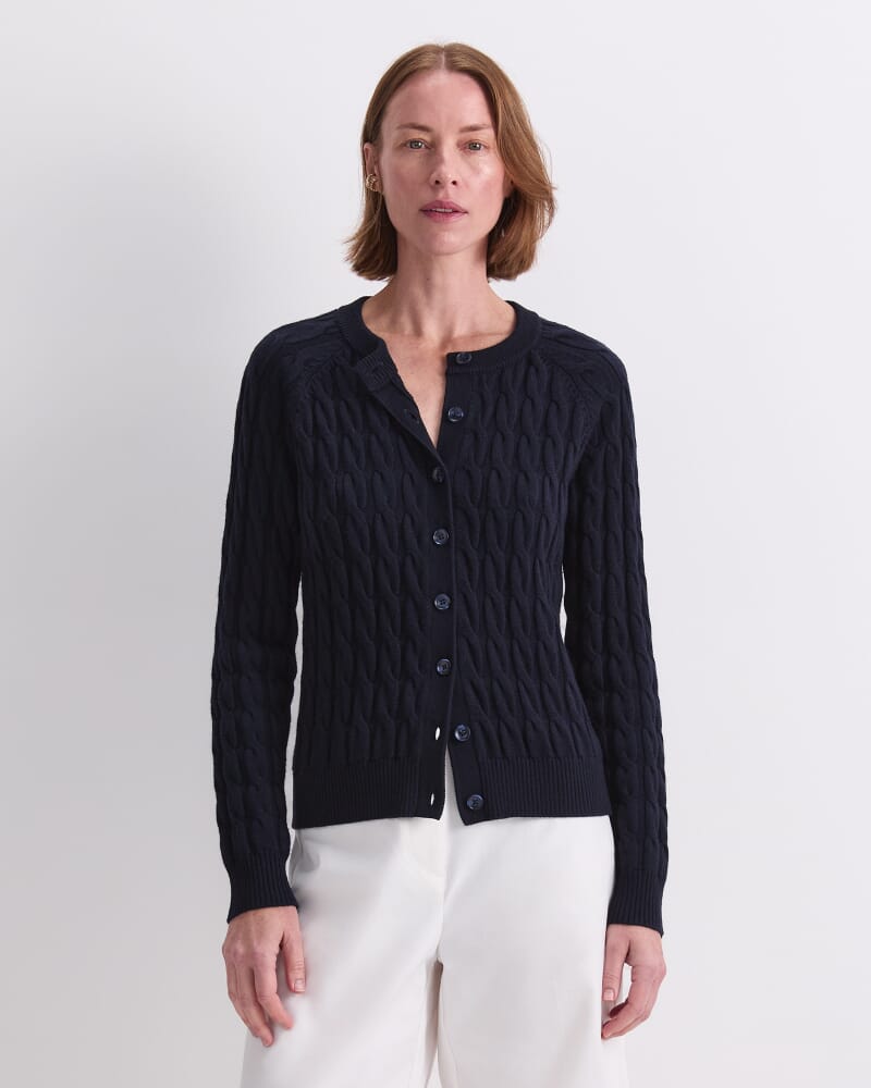 Merino Cable Cardigan in NAVY