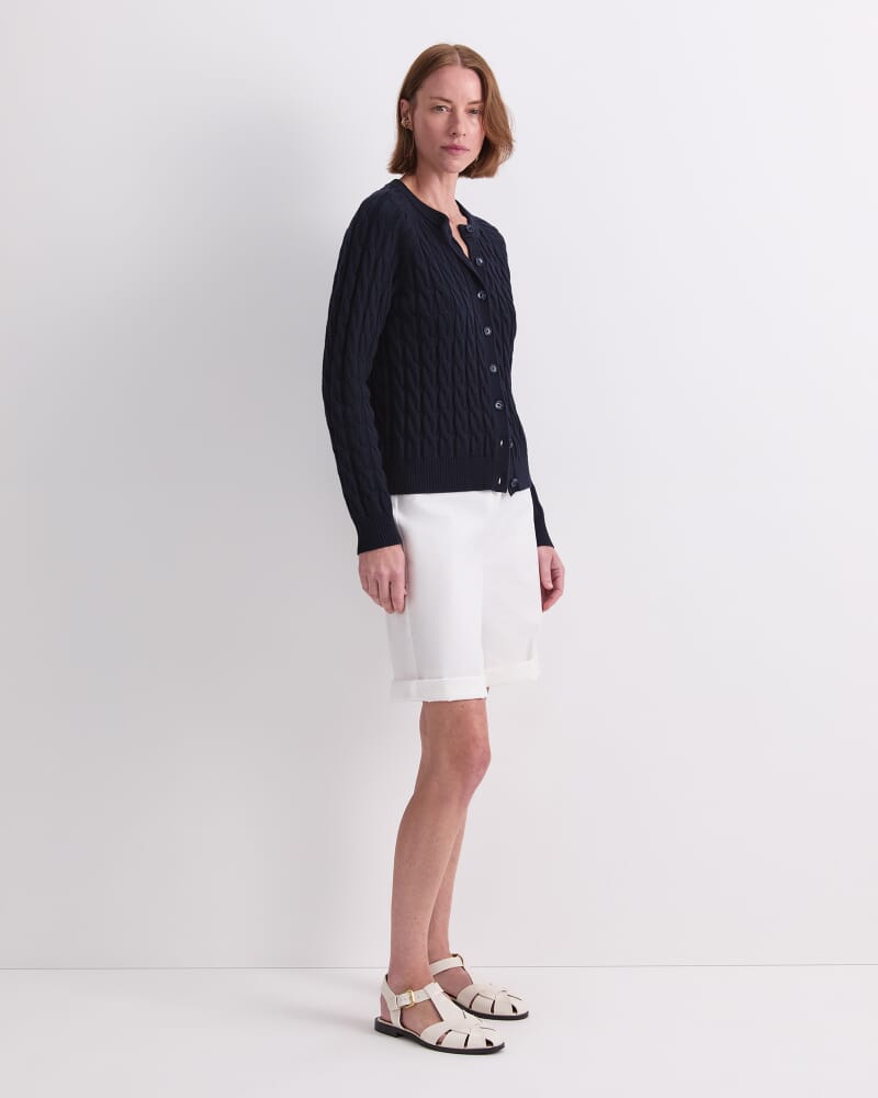 Merino Cable Cardigan in NAVY