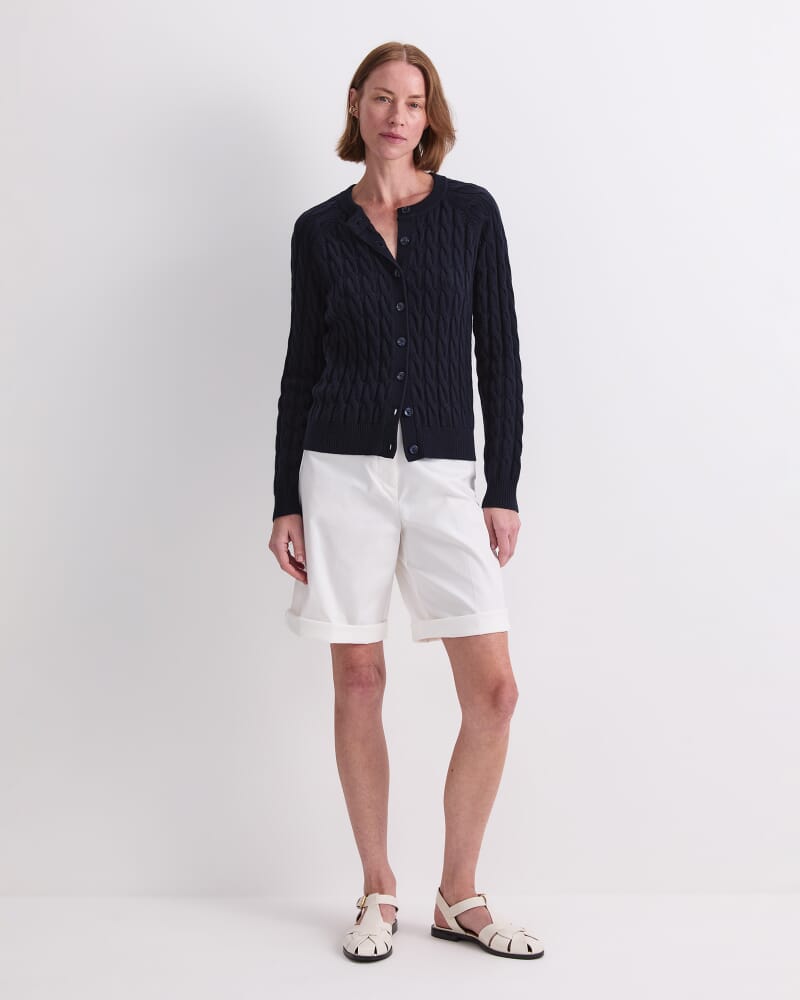 Merino Cable Cardigan in NAVY
