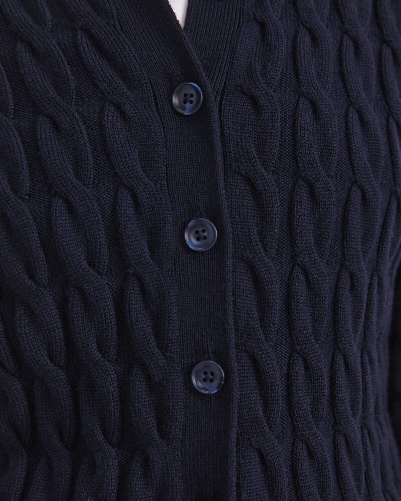 Merino Cable Cardigan in NAVY